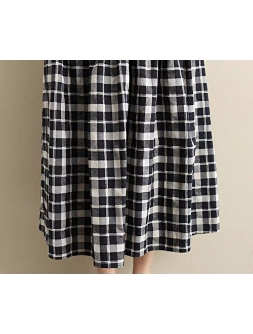 Yimoon Women's Retro Plaid Pleated Swing Midi Skirt