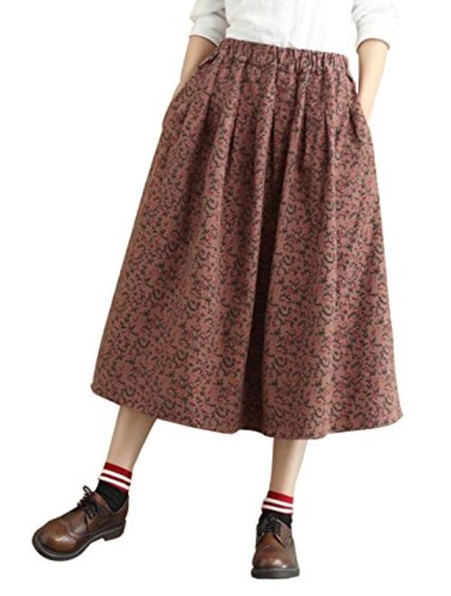 Yimoon Women's Retro Plaid Pleated Swing Midi Skirt