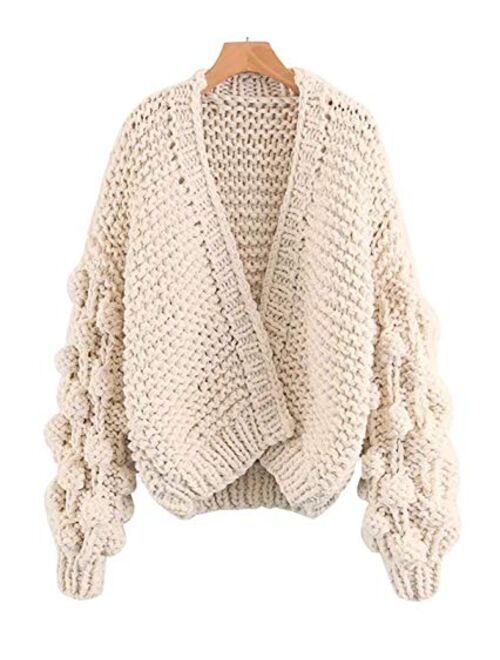 Yimoon Women's Lantern Sleeve Open Front Warm Chunky Cardigan