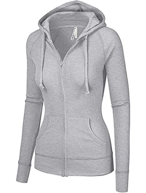 OLLIE ARNES Women's Thermal Long Hoodie Zip Up Jacket Sweater Tops