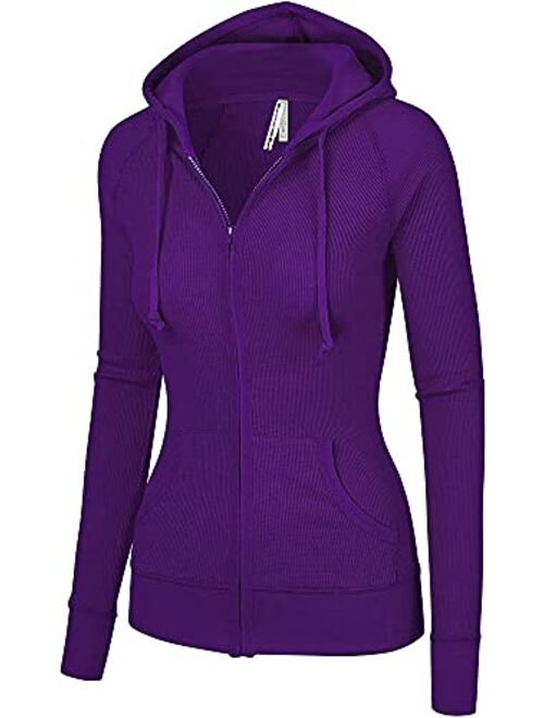 OLLIE ARNES Women's Thermal Long Hoodie Zip Up Jacket Sweater Tops