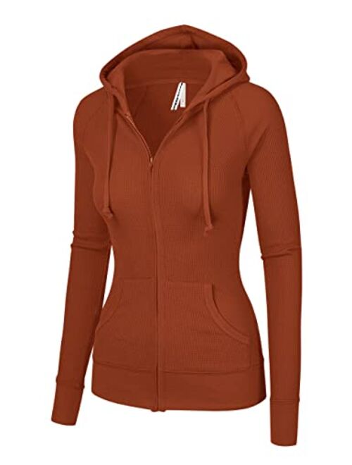 OLLIE ARNES Women's Thermal Long Hoodie Zip Up Jacket Sweater Tops