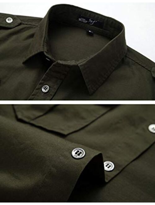 Yimoon Men's Military Loose Fit Button Down Short Sleeve Cargo Shirt