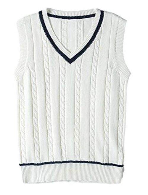 Yimoon Women's Slim V Neck Sleeveless Twist Cable Knit Uniform Sweater Vest