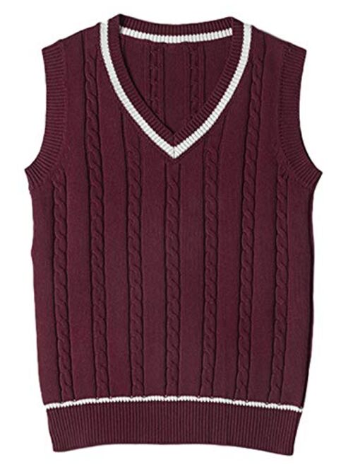 Yimoon Women's Slim V Neck Sleeveless Twist Cable Knit Uniform Sweater Vest