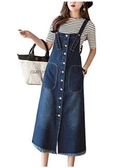 Yimoon Women's Buttons A-Line Suspender Skirt Denim Bib Overall Dress