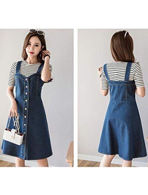 Yimoon Women's Buttons A-Line Suspender Skirt Denim Bib Overall Dress