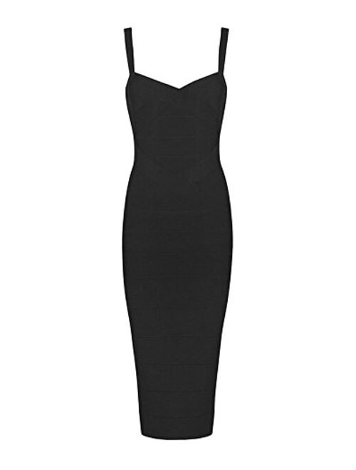 UONBOX Women's Slim Sweetheart Solid Sleeveless Midi Fitted Dress, Black, X-Large