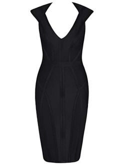 whoinshop Women's Bandage Dress V-Neck Celebrity Bodycon Evening Party Dress