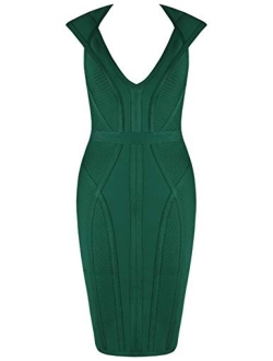 whoinshop Women's Bandage Dress V-Neck Celebrity Bodycon Evening Party Dress