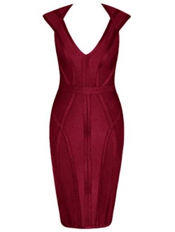 whoinshop Women's Bandage Dress V-Neck Celebrity Bodycon Evening Party Dress