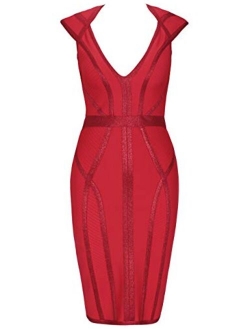 whoinshop Women's Bandage Dress V-Neck Celebrity Bodycon Evening Party Dress