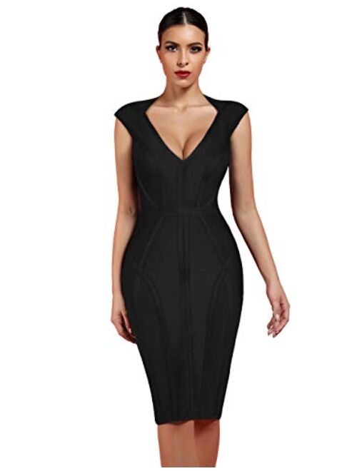 whoinshop Women's Bandage Dress V-Neck Celebrity Bodycon Evening Party Dress