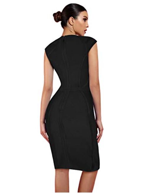 whoinshop Women's Bandage Dress V-Neck Celebrity Bodycon Evening Party Dress