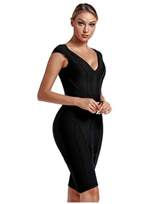 whoinshop Women's Bandage Dress V-Neck Celebrity Bodycon Evening Party Dress