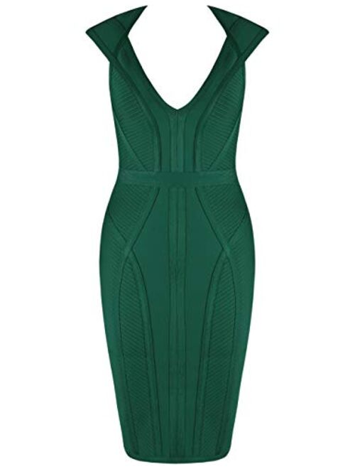 whoinshop Women's Bandage Dress V-Neck Celebrity Bodycon Evening Party Dress