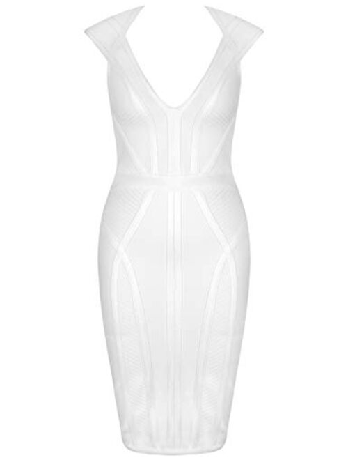 whoinshop Women's Bandage Dress V-Neck Celebrity Bodycon Evening Party Dress