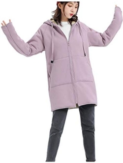 Yimoon Women’s Casual Sherpa Fleece Lined Zip Up Tunic Hooded Sweatshirts Jacket