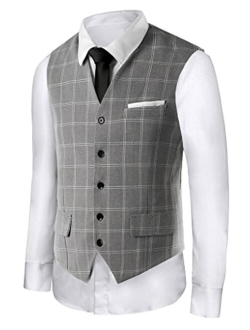 Hanayome Men's British Style Slim Fit Chain Point 5 Button Patry Dress Vest VS18