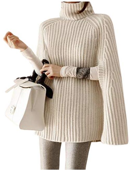 Yimoon Women's Turtleneck Soft Knitted Poncho Pullovers Sweater