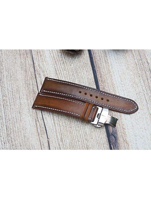 Ombre Brown Vegetable Tanned Cow Leather Watch Band, Full Grain Cow Watch Strap, Handmade Leather Band