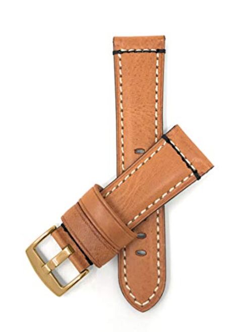 22mm - 24mm, Genuine Italian Leather Watch Strap Band, Double Stitching, Stainless Steel Buckle, Comes in Black, Blue, Brown and Tan