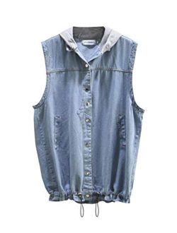 Yimoon Women’s Casual Hooded Denim Vest Button Down Sleeveless Jean Jacket