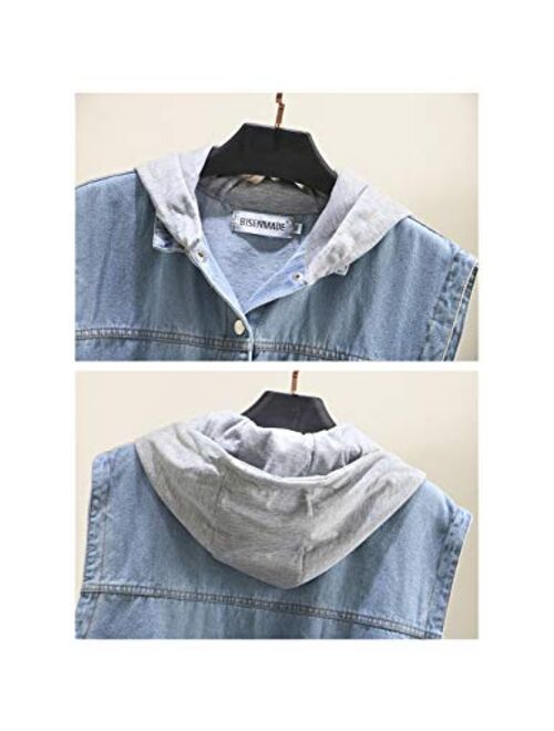 Yimoon Women’s Casual Hooded Denim Vest Button Down Sleeveless Jean Jacket