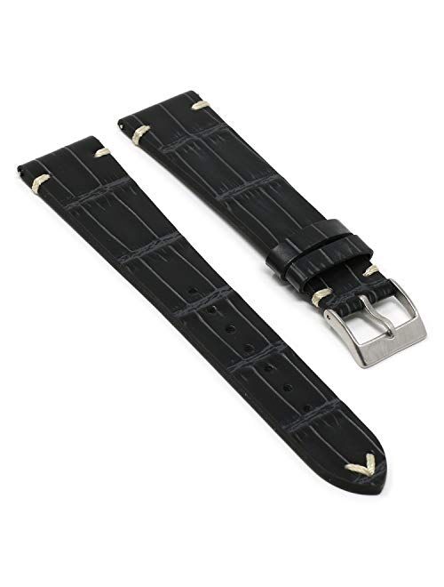 DASSARI Vintage Alligator Leather Quick Release Watch Band Strap - Choose Your Color - 18mm 19mm 20mm 21mm 22mm 24mm