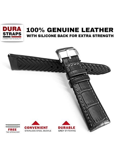 Dura Straps Leather Watch Bands Alligator Grain Straps with Silicone Backing for Men and Women (Brown,22mm)