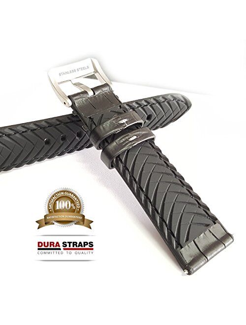 Dura Straps Leather Watch Bands Alligator Grain Straps with Silicone Backing for Men and Women (Brown,22mm)