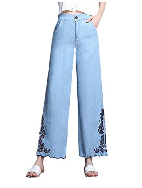 Yimoon Women's High Waisted Wide Leg Jean Pants Denim Cropped Pants