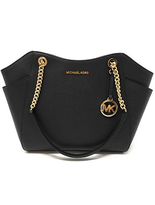 Michael Kors Jet Set Travel Large Chain Shoulder Tote (Black Saffiano 2019)