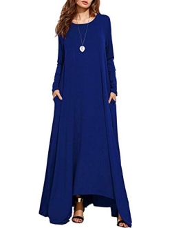 Yimoon Women's Long Sleeve Crew Neck Maxi Dresses Casual Pockets Long Dresses