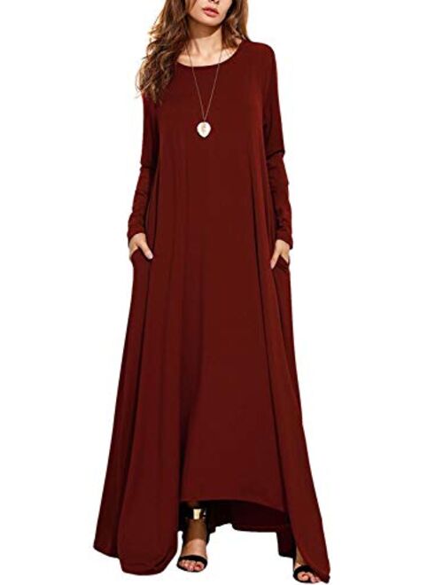 Yimoon Women's Long Sleeve Crew Neck Maxi Dresses Casual Pockets Long Dresses