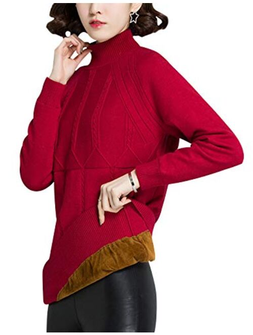 Yimoon Women's Winter Warm High Neck Fleece Lined Pullover Tunic Sweater