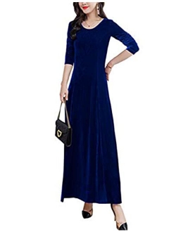 Women's Crewneck Long Velvet Dresses Maxi Formal Evening Dresses