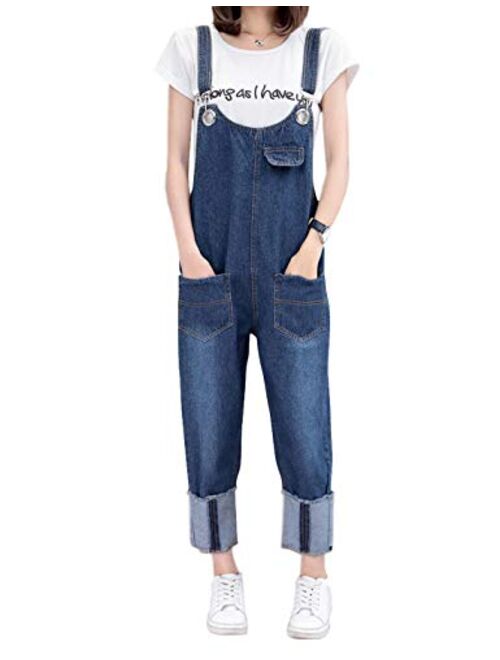 Yimoon Women's Adjustable Strap Baggy Denim Bib Overalls Rompers