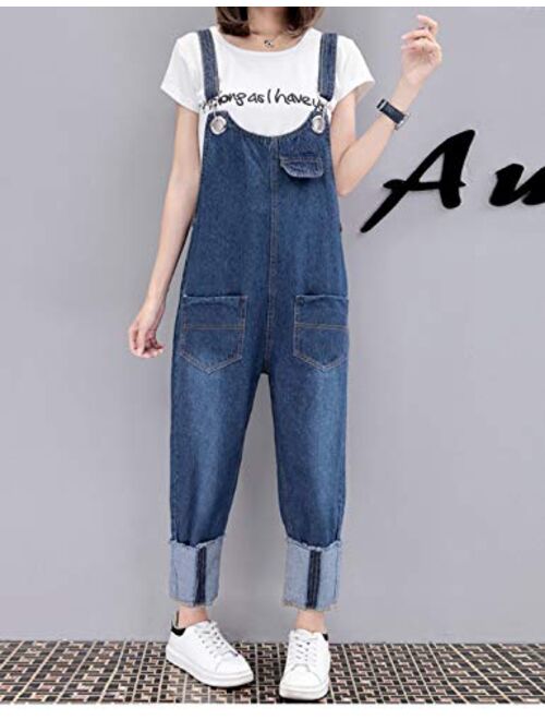 Yimoon Women's Adjustable Strap Baggy Denim Bib Overalls Rompers