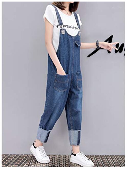 Yimoon Women's Adjustable Strap Baggy Denim Bib Overalls Rompers