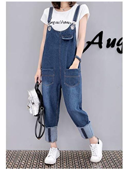 Yimoon Women's Adjustable Strap Baggy Denim Bib Overalls Rompers