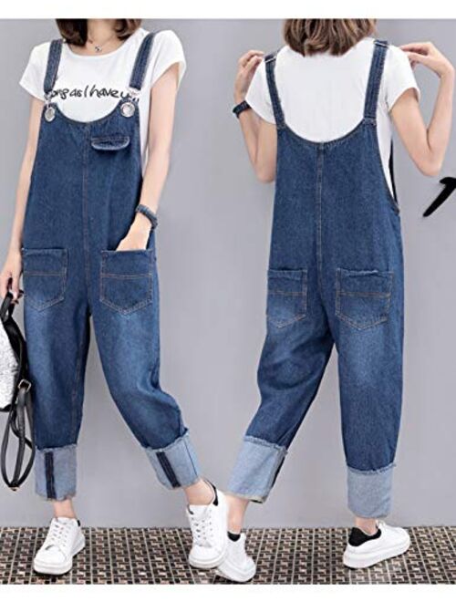 Yimoon Women's Adjustable Strap Baggy Denim Bib Overalls Rompers