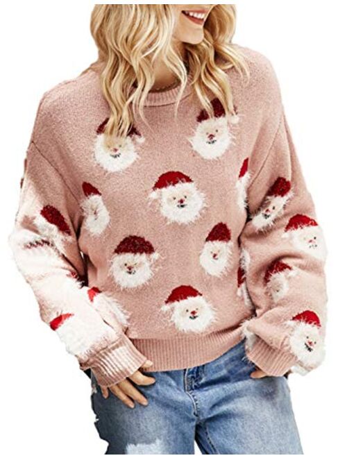 Yimoon Women's Knitted Christmas Printed Crewneck Long Sleeve Pullover Sweater