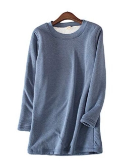 Yimoon Women's Mid Long Solid Color Fleece Lined Crewneck Pullover Sweatshirt