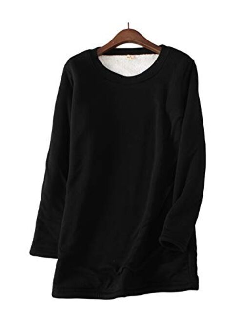 Yimoon Women's Mid Long Solid Color Fleece Lined Crewneck Pullover Sweatshirt