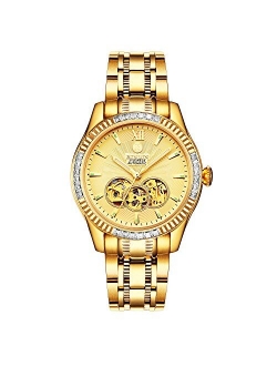 BINLUN Men's Automatic 18K Gold-Plated Watch Luminous Luxury Skeleton Waterproof Watches