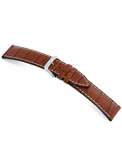 RIOS1931 New Orleans - Genuine Embossed Leather Watch Band with Gator Print and White Stitching