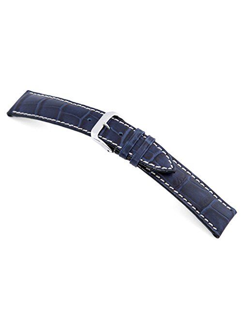 RIOS1931 New Orleans - Genuine Embossed Leather Watch Band with Gator Print and White Stitching