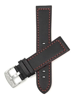 Bandini Mens Leather Watch Band Strap, Racer, Stainless Steel Buckle, Black with a Choice of 6 Different Colored Stitch (18mm, 20mm, 22mm, 24mm)