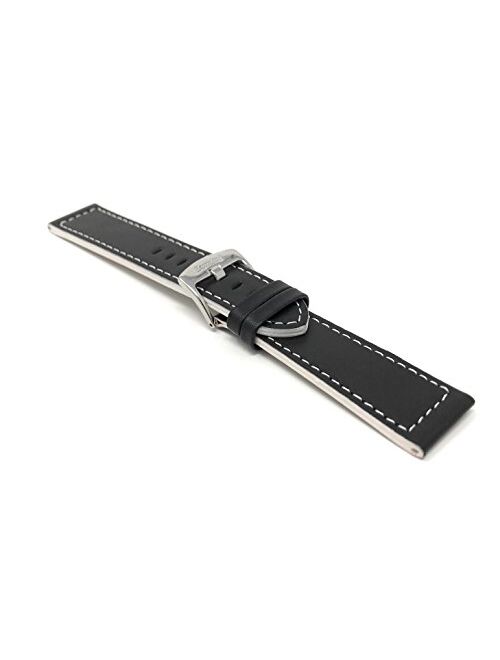 Bandini Mens Leather Watch Band Strap, Racer, Stainless Steel Buckle, Black with a Choice of 6 Different Colored Stitch (18mm, 20mm, 22mm, 24mm)